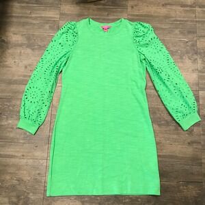 NWT Lilly Pulitzer Jasona Dress Cabana Green Women Size Large Eyelet Long Sleeve